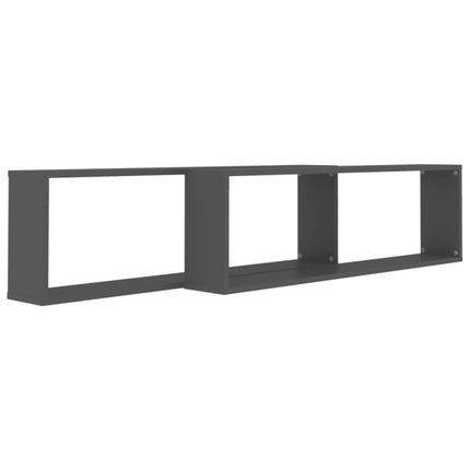 Mensole Parete a Cubo 2pz Grigie 100x15x30 cm Legno Multistrato