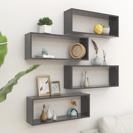 Mensole Parete a Cubo 4pz Grigie 60x15x23 cm Legno Multistrato