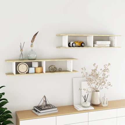 Mensole Parete 2pz Bianco Sonoma 105x18x20cm Legno Multistrato