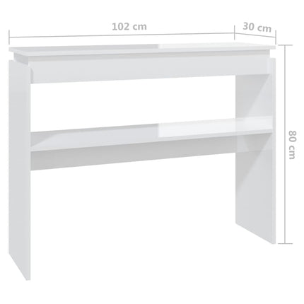 Tavolino Consolle Bianco Lucido 102x30x80 cm Legno Multistrato