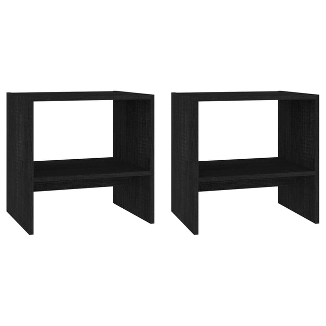 Comodini 2 pz Neri 40x30,5x40 cm in Legno Massello di Pino