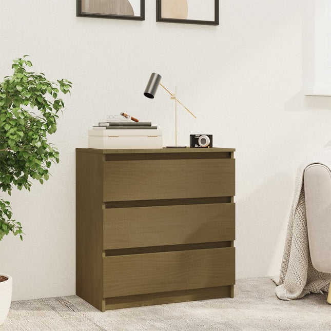 Comodino Marrone Ambrato 60x36x64 cm in Legno Massello di Pino