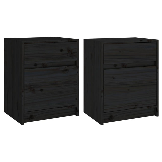 Comodini 2 pz Neri 40x31x50 cm in Legno Massello di Pino