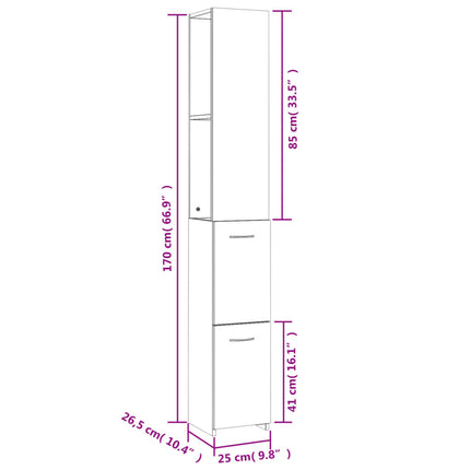 Armadietto da Bagno Nero 25x26,5x170 cm in Legno Multistrato