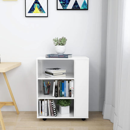 Mobiletto con Ruote Bianco Lucido 60x35x75 cm Legno Multistrato