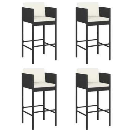 Sgabelli da Bar 4 pz con Cuscini Nero in Polyrattan