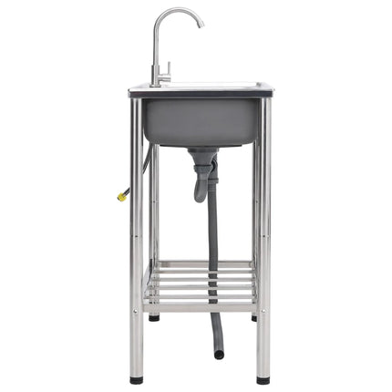Lavello da Campeggio Vasca Doppia con Rubinetto in Acciaio Inox