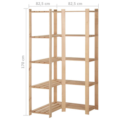 Scaffale ad Angolo 5 Livelli 82,5x82,5x170 cm Massello di Pino