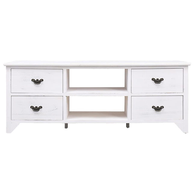 Mobile Porta TV Bianco Anticato 108x30x40 cm Legno di Paulownia