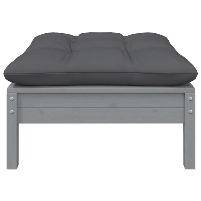 Sgabello da Giardino Antracite con Cuscino Grigio Legno di Pino