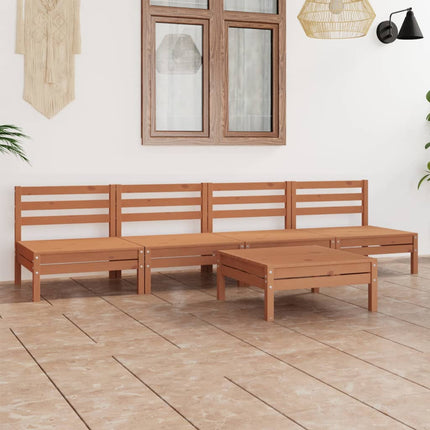 Set Salotto da Giardino 5pz Marrone Ambra Legno Massello Pino