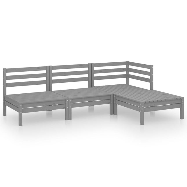 Set Divani da Giardino 4 pz in Legno Massello di Pino Grigio