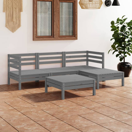 Set Salotto da Giardino 5 pz in Legno Massello di Pino Grigio