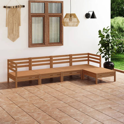 Set Salotto da Giardino 5 pz in Legno Massello di Pino Ambra