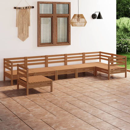 Set Salotto da Giardino 7 pz in Legno Massello di Pino Ambra
