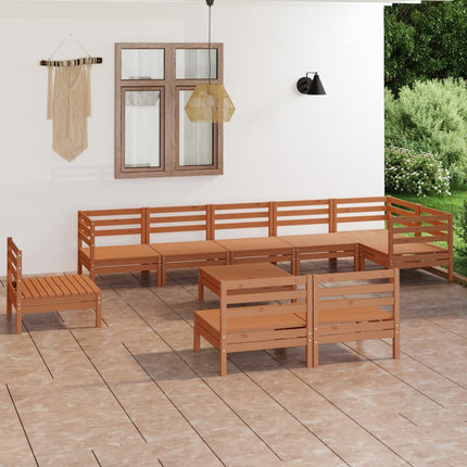 Set Salotto da Giardino 10 pz in Legno Massello di Pino ambra