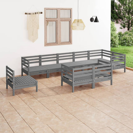 Set Salotto da Giardino 9 pz in Legno Massello di Pino Grigio