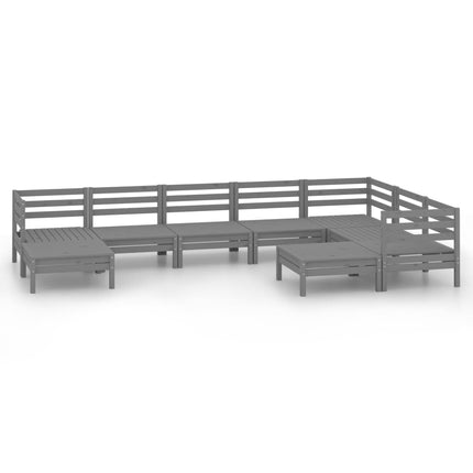 Set Salotto da Giardino 9 pz in Legno Massello di Pino Grigio