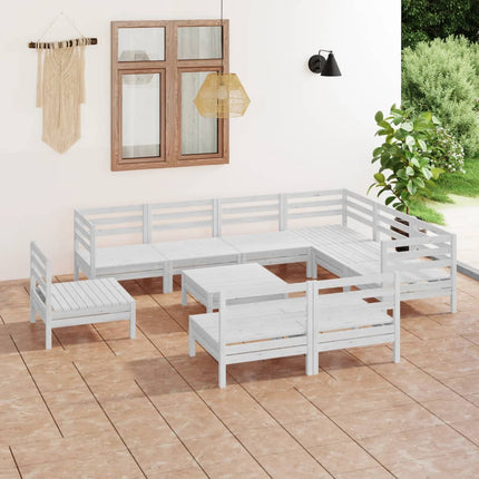 Set Salotto da Giardino 10 pz in Legno Massello di Pino Bianco