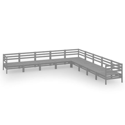 Set Salotto da Giardino 9 pz in Legno Massello di Pino Grigio