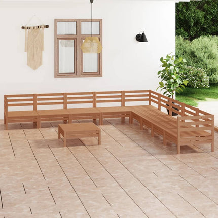 Set Salotto da Giardino 10 pz in Legno Massello di Pino ambra