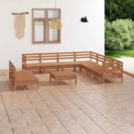 Set Salotto da Giardino 10 pz in Legno Massello di Pino ambra