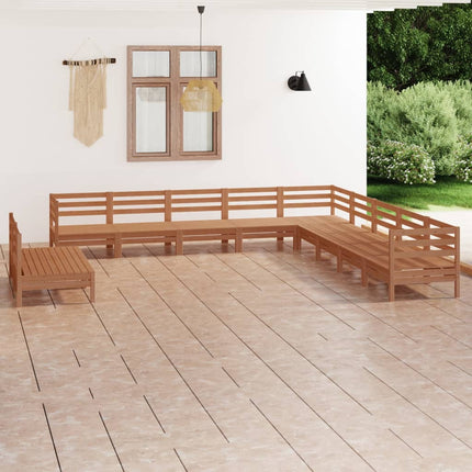 Set Salotto da Giardino 11 pz in Legno Massello di Pino ambra