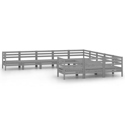 Set Salotto da Giardino 11 pz Grigio in Legno Massello di Pino