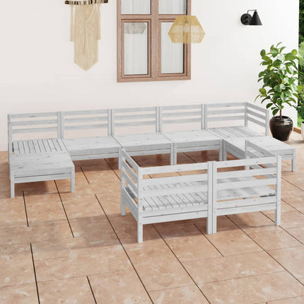 Set Salotto da Giardino 9 pz in Legno Massello di Pino Bianco
