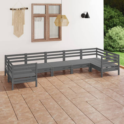 Set Salotto da Giardino 7 pz Grigio in Legno Massello di Pino