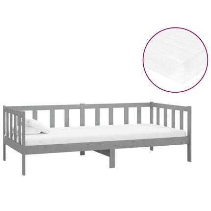 Divano Letto con Materasso 90x200 cm Grigio in Legno di Pino