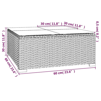 Tavolino da Giardino Grigio 60x60x30 cm in Polyrattan e Vetro