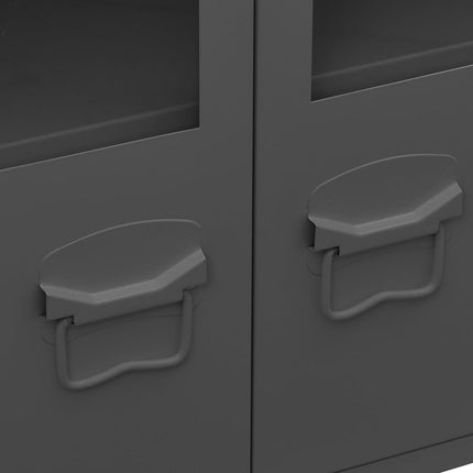 Credenza Antracite Industriale 105x35x62 cm in Metallo e Vetro
