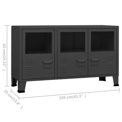 Credenza Antracite Industriale 105x35x62 cm in Metallo e Vetro