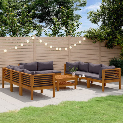 Set Divani da Giardino 9 pz con Cuscini in Massello di Acacia