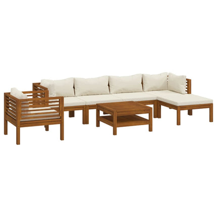 Set Divani da Giardino 7 pz con Cuscini Crema in Legno Acacia