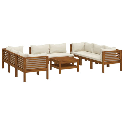 Set Divani da Giardino 9 pz con Cuscini Crema in Legno Acacia