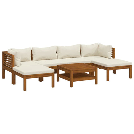 Set Divani da Giardino 7 pz con Cuscini Crema in Legno Acacia