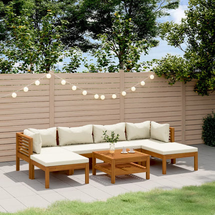 Set Divani da Giardino 7 pz con Cuscini Crema in Legno Acacia