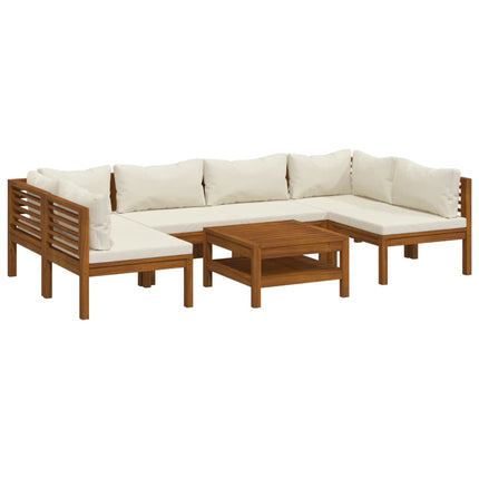 Set Divani da Giardino 7 pz con Cuscini Crema in Legno Acacia
