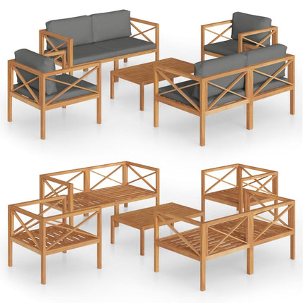 Set Divani da Giardino 5 pz con Cuscini Legno Massello di Teak