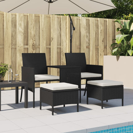 Divano Giardino 2 Posti con Tavolo e Sgabelli Nero Polyrattan