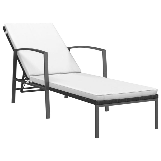 Lettino Prendisole da Giardino con Cuscino in Polyrattan Nero