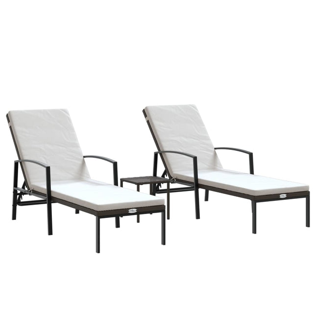 Lettini Prendisole 2 pz con Tavolo in Polyrattan Marrone
