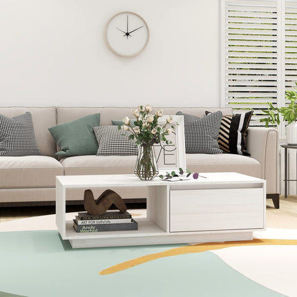 Tavolino da Salotto Bianco 110x50x33,5cm Legno Massello di Pino