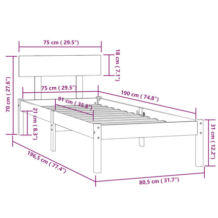 Giroletto Bianco in Legno Massello 75x190 cm Small Single