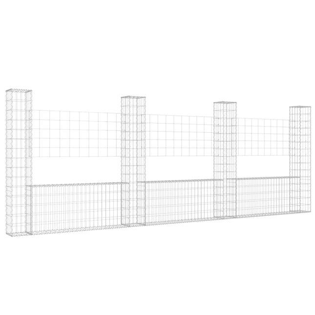 Cesto Gabbione a U con 4 Pali in Ferro 380x20x150 cm