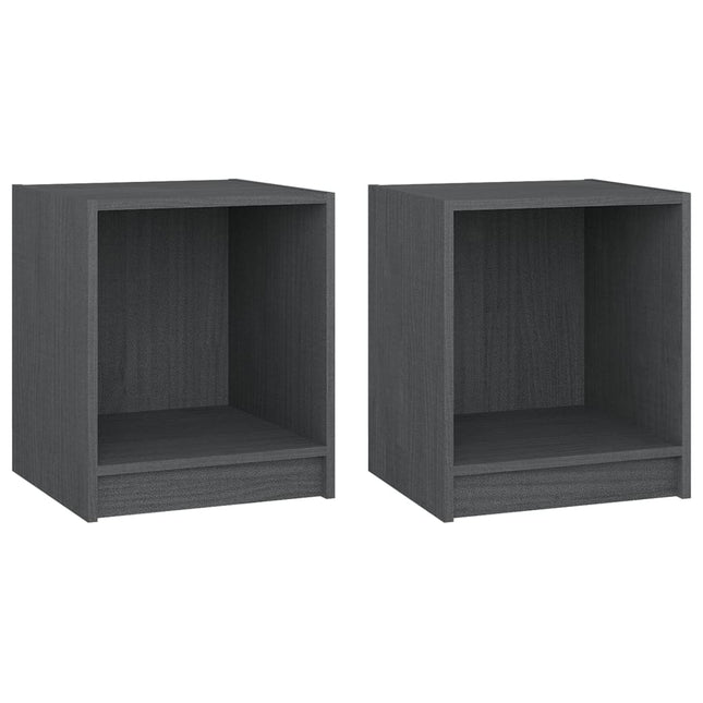 Comodini 2 pz Grigi 35,5x33,5x41,5 cm in Legno Massello di Pino