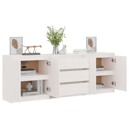 Credenza Bianca 180x36x65 cm in Legno Massello di Pino