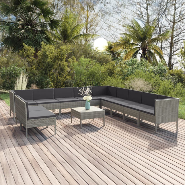 Set Divani da Giardino 12 pz con Cuscini in Polyrattan Grigio